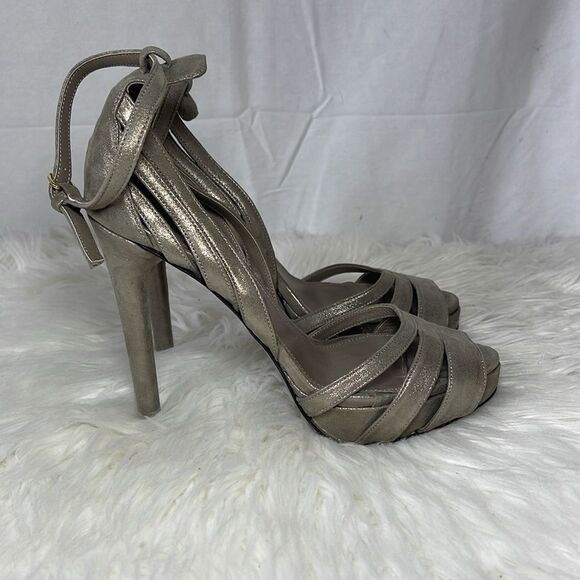 Maiyet Metallic Pewter Grey Platform  Heels Sz 38/US 7.5 - Picture 4 of 7